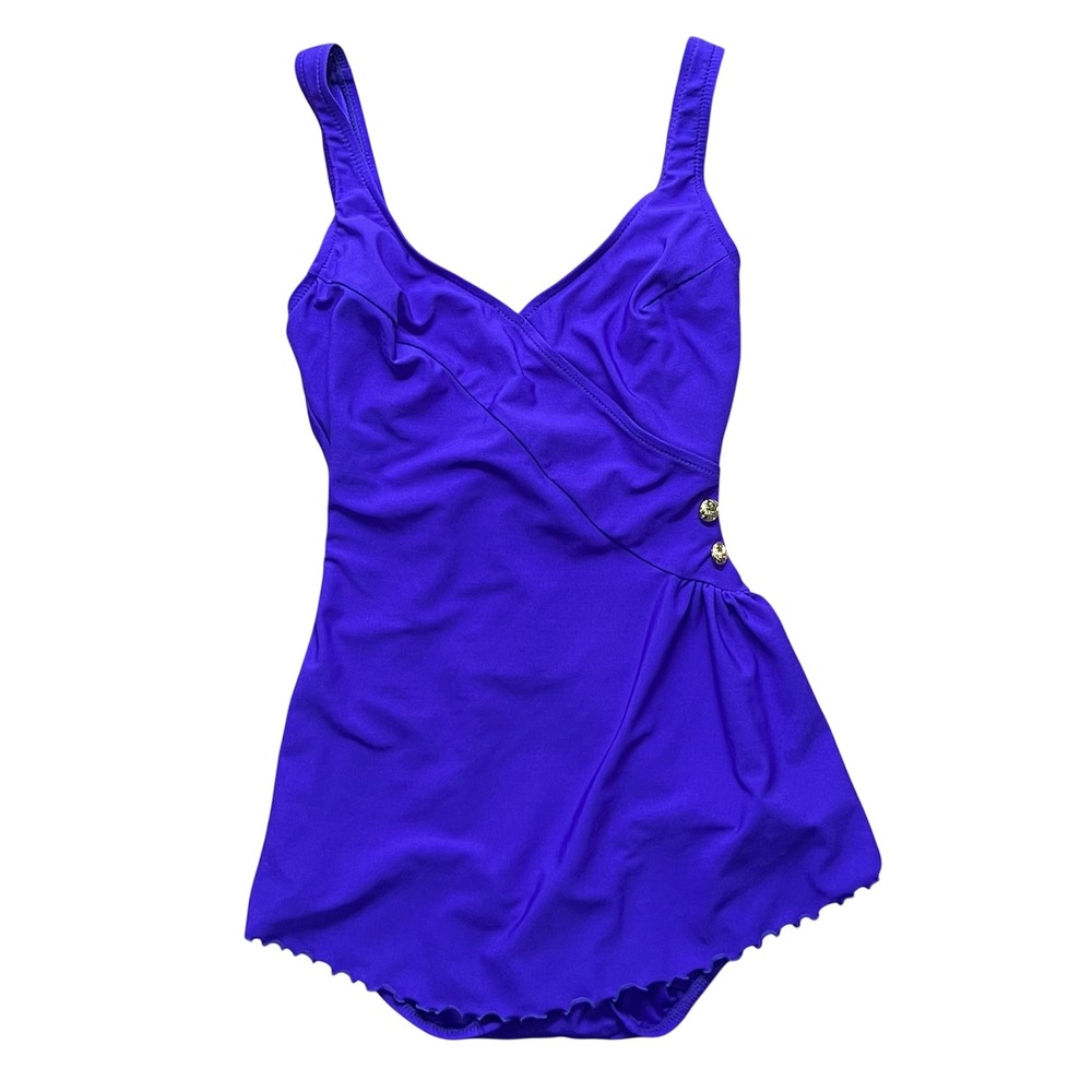 Vintage Longitude‎ Royal Purple One Peice Swimsuit Flattering Comfortable Clean.